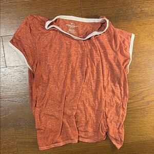 American Eagle Outfitters Women's Rust Tee with White Trim